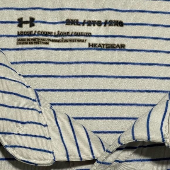 Under Armour Mens Polo White with Blue Size: 2XL, Stripe - Picture 4 of 7